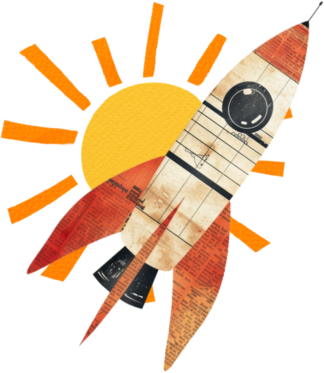 paper rocket and sun